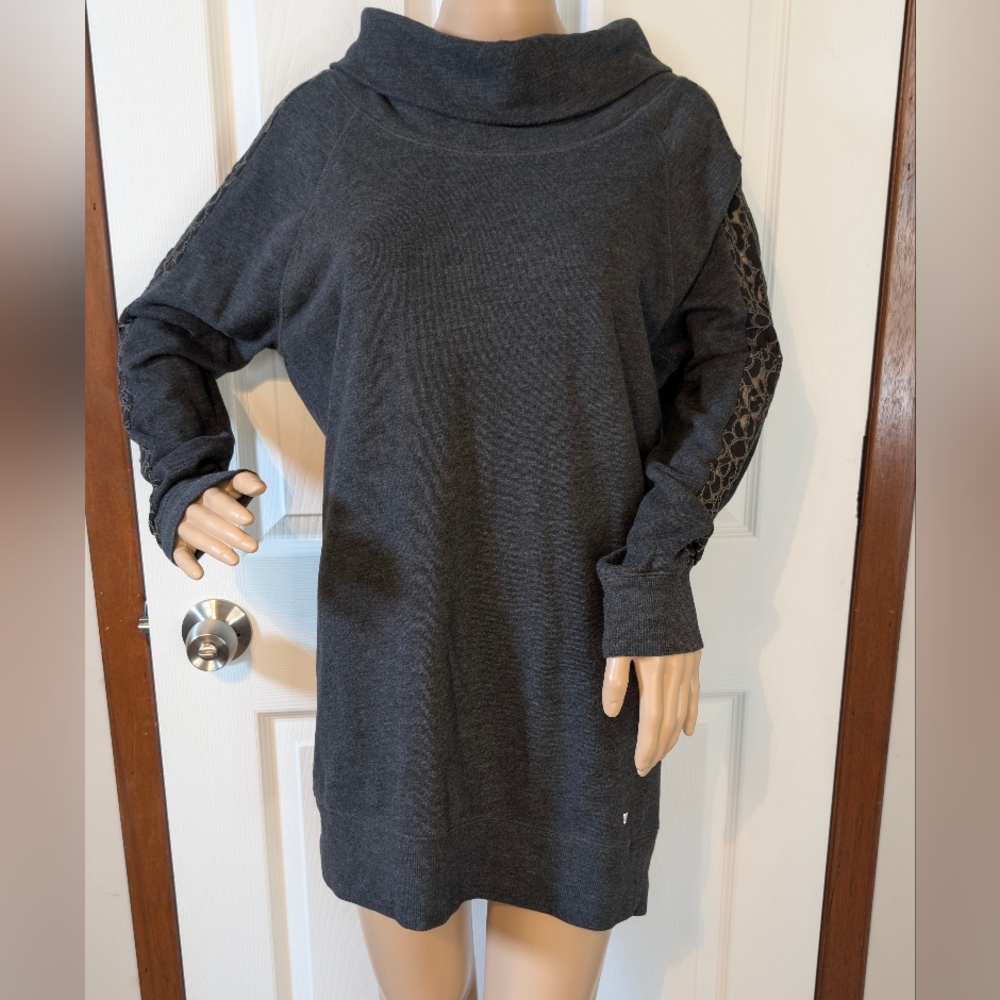 Victoria' Secret Charcoal Cowl Neck Tunic Sweater with Lace Inlet Sleeves-med